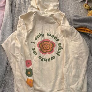 Cream Hoodie with Floral Design || “I only want what wants me” message on back